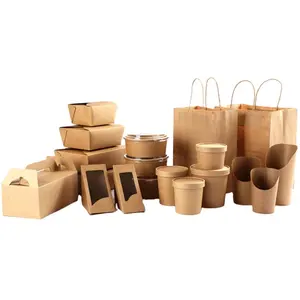 Disposable Recycle Food Grade Container Packaging Brown Paper Fast Food Take Away Takeaway Kraft Paper Food Lunch Bo