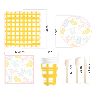 DAMAI Easter Party Theme Decor Bulk Wholesale Set Yellow Check Easter Rabbit Paper Plates <b>Tablecloth</b> Party <b>Disposable</b> Tableware - Product Image 5