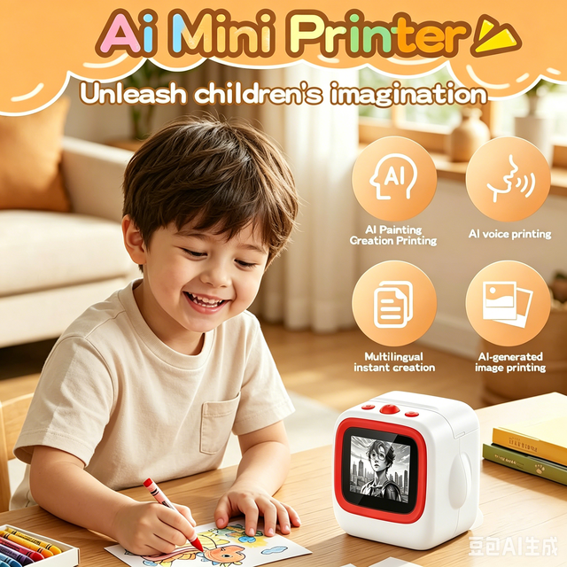 AI Mini Kids Instant Printer Multilingual AI Voice Drawing Image Printing Educational Children Thermal Printer