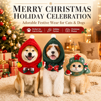 Chapeau de Noël pour animaux de compagnie, motif sapin de Noël de dessin animé avec canne en sucre et nœud, couvre-tête chaud pour chien et chat, décoration de fête de fin d'année