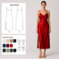 Robe de soirée mi-longue en satin rouge, coupe biais, décolleté plongeant en V, bretelles spaghetti, fente latérale, pour femme, OEM, sur mesure, vente en gros, fournisseur d'usine