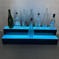 Présentoir à Bouteilles Lumineux LED en Acrylique à 2 Niveaux, Étagère Éclairée pour Bouteilles de Vin, Présentoir à Bouteilles pour Boîte de Nuit et Lounge
