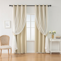 Rideau occultant moderne à œillets 100 % polyester, double couche, tissu transparent, couleur unie, pour chambre à coucher, toutes saisons