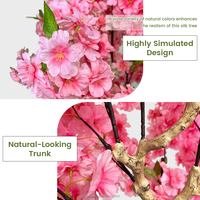 Arbres artificiels de luxe en fleurs de cerisier rose colorées de 200 cm, fleurs de cerisier japonaises Sakura, matériau plastique, durée de vie de 5 ans, intérieur/extérieur