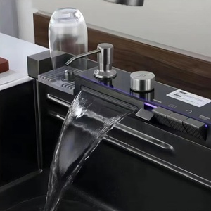 Évier de cuisine luxueux à cuve unique en acier inoxydable, robinet cascade multifonctionnel et tendance, armoires de cuisine économiques - Product Image 3