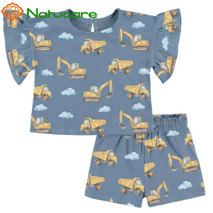Set di Abbigliamento per Bambini di Alta Qualità, Stampa Personalizzata, Nuova Moda, Maniche a Volant, Collo Tondo, Completo Due Pezzi - Product Image 3