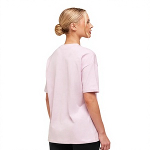 Women's <b>Pink</b> Crew Neck Short Sleeve Crop <b>Top</b> 100% Cotton Jersey Loose Fit Casual Spring Summer Solid Color T-Shirt - Product Image 3