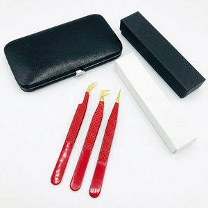 Professional Stainless Steel Eyelash Extension Tweezers with Gold-Tipped Pointed Tip Sustainable Beauty <b>Tool</b> Red Magnetic Case - Product Image 1