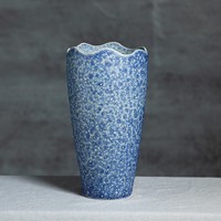 Pot de fleurs en terre cuite de Jingdezhen, vert, motif bulles bleues, bord coupé, en grès rustique, grand format, pour présentation d'arrangements floraux artificiels