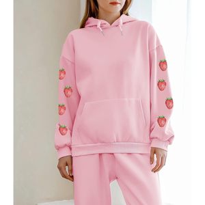 FOXA Sudadera con capucha de algodón con estampado de fresas para mujer con bolsillo rosa Xl - Product Image 2