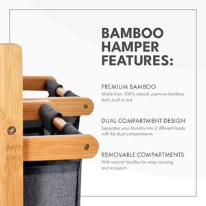 Trieur de panier en bambou à deux compartiments étanche pour le linge foncé et <span class=keywords><strong>blanc</strong></span> pour les salles de bain et les buanderies - Product Image 4