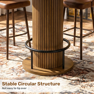 Modern Fluted Column Round <b>Bar</b> <b>Table</b> Thick Round Tabletop Counter Height Pub <b>Table</b> with Built-in Footrest for Cafe & Bistro - Product Image 4