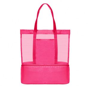 Bolsa de Playa Tipo Cubo con Doble Capa de Malla de Nailon, Cierre Abierto, Diseño a Rayas y Compartimento Refrigerante en la Parte Inferior para el Verano - Product Image 5