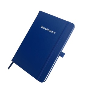 Bloc-notes personnalisé en cuir PU bleu pour entreprise, couverture rigide, écriture facile, lignes, porte-stylo - Product Image 1