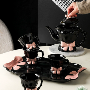 Original Modern Exquisite Bow Design Ceramic One Teapot and Four Cups Set for Best Friend Gift - Product Image 2