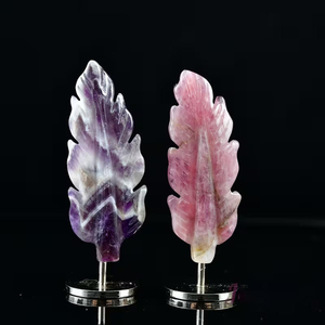 Adorno de Pluma Tallada en Cristal Natural Mixto al por Mayor, Escultura de Pluma de Piedra Curativa, Decoración para el Hogar y Escritorio - Product Image 1