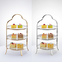 Support de service à 2 niveaux en métal pour gâteaux de mariage, présentoir alimentaire de traiteur, doré, moderne, de luxe, pour restaurant, personnalisable, vente en gros