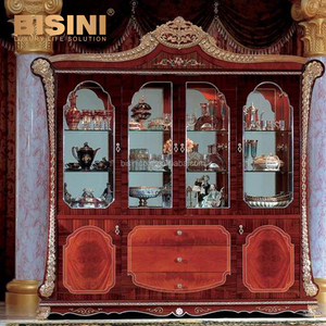 Juego de comedor <span class=keywords><strong>Imperial</strong></span> Vintage vitrina de puerta de vidrio de madera, muebles dorados de 24K gabinete de exhibición de vidrio de chapa de madera exquisita - Product Image 2