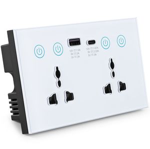 ปลั๊กไฟอัจฉริยะแบบติดผนัง SLS WiFi Dual ควบคุมแยกอิสระ ขนาด 147 มม. 10A แผงกระจก USB Type C รองรับ Tuya ปลั๊กแบบ UK วัสดุ OLED ABS - Product Image 1
