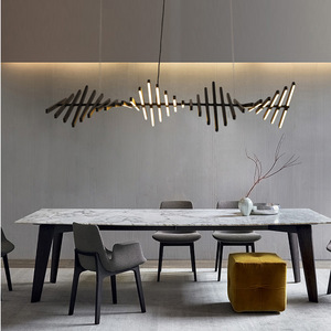 Modern Minimalist Nordic Herringbone Design Pendant <b>Light</b> Linear Office Strip <b>Light</b> Fixture for Living Room or <b>Dining</b> Room - Product Image 5