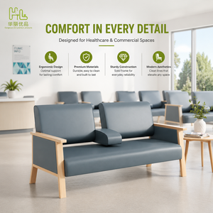 Chaise d'attente rembourrée avec pieds en bois de frêne massif, mobilier de réception médical pour hôpital, clinique, banque, bureau, espaces publics - Product Image 1