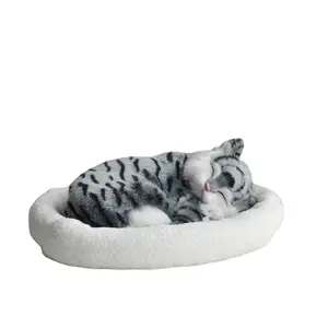 毛绒动物玩具呼吸仿真猫看起来真正的睡眠小猫毛绒猫
