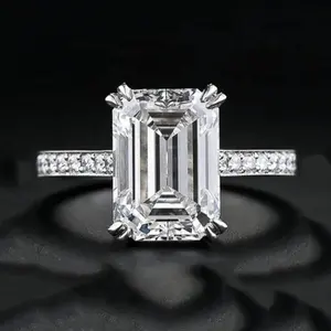 Toptan zarif solitaire nişan yüzüğü-Lüks takı zarif zümrüt kesim Solitaire düğün nişan yüzüğü 925 gümüş