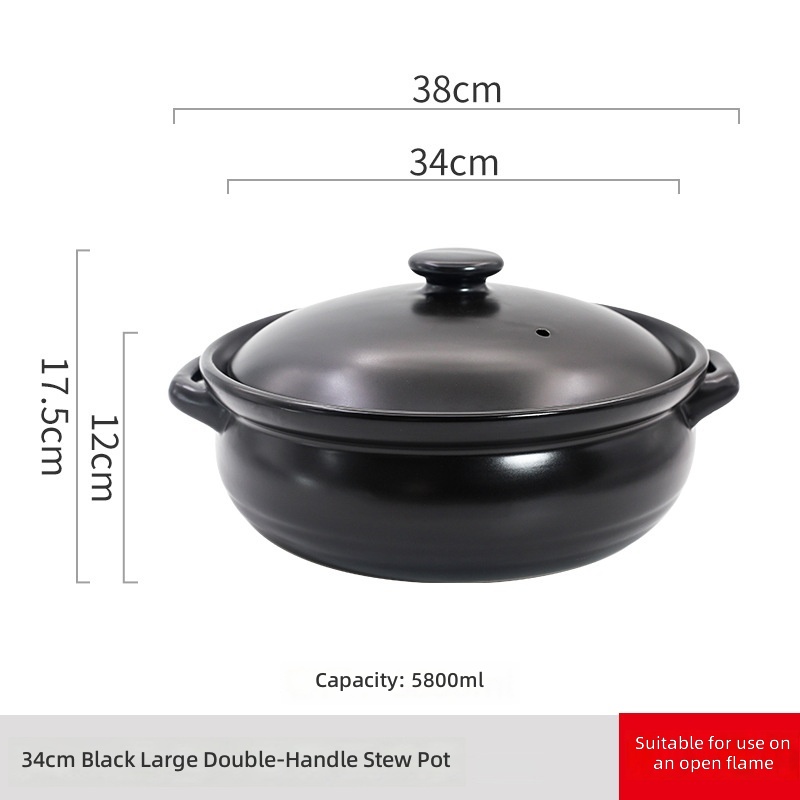 Grande marmite noire à double oreille de 34 cm pour utilisation sur flamme nue