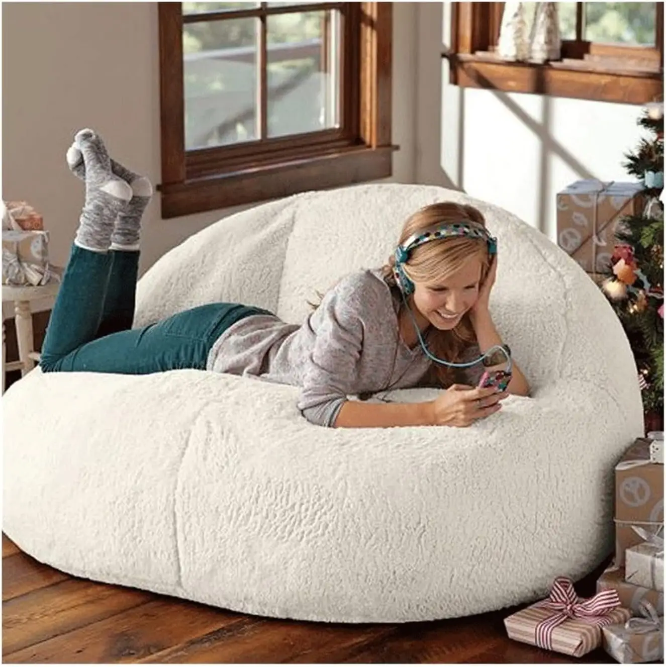 Bean-Bag-Stuhl Sofa Pelz Bean-Bag-Stuhl Couch für Erwachsene armlose Bean-Bag-Lounge weicher bequemer Stuhl weiß