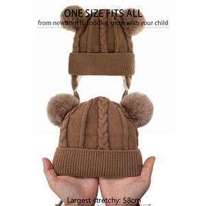 Mignon Ours Oreillette Texturé Tricot Chapeaux Pompon Bébé Garçons Filles Épais Chaud D'hiver Oreille Protection Casquettes Doublure En Coton Enfants Headwraps - Product Image 5