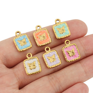 Colgante de mariposa cuadrada de acero inoxidable esmaltado, chapado en oro, para bricolaje, collar, pulsera, accesorio de joyería unisex - Product Image 4