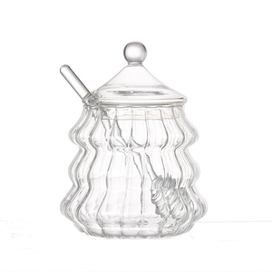 Tarro <span class=keywords><strong>de</strong></span> <span class=keywords><strong>miel</strong></span> <span class=keywords><strong>de</strong></span> vidrio <span class=keywords><strong>de</strong></span> borosilicato alto con forma <span class=keywords><strong>de</strong></span> árbol <span class=keywords><strong>de</strong></span> Navidad, resistente al calor, con cucharón <span class=keywords><strong>de</strong></span> vidrio. - Product Image 1