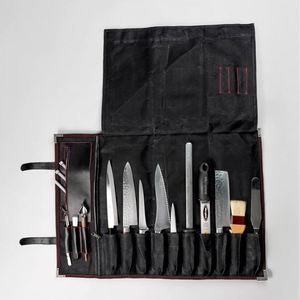 Free sample Hand-Made Professional Knife <b>Roll</b> Kitchen Knife <b>Tool</b> Bag Hunter Pro Scratch Travel Large <b>Leather</b> Chef Knife Bag - Product Image 4
