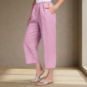 Custom Order Eco-Friendly Linen Wide Leg Women's Summer <b>Trousers</b> Comfortable Breathable Mid Waist Elastic Classic Design - Product Image 1
