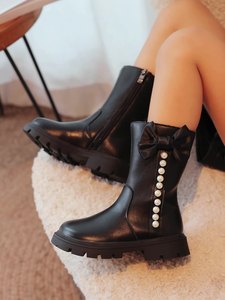 Nouvelles Bottes Princesse Coréennes Automne-Hiver 2025 pour Filles, en Cuir PU avec Nœud et Perles - Product Image 2