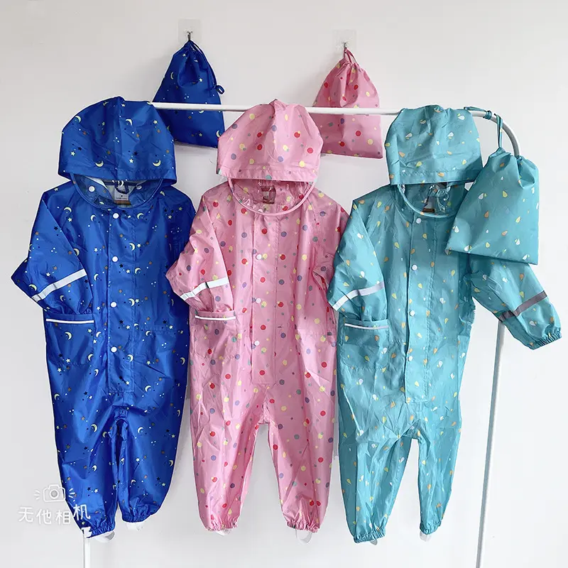 New Children overall rain suit cute boys cartoon rain jacket camo waterproof PU coated durable Nylon kids raincoat one piece