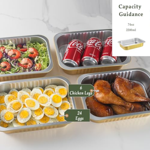 Barquettes en aluminium doré de 2,25 lb (8,7 x 6 x 1,8 po) avec couvercles, robustes, récipients alimentaires en aluminium avec couvercles, barquettes jetables en aluminium. - Product Image 5