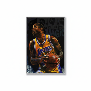 Magic Johnson Stained Glass Style Printed <b>Canvas</b> - Basketball Wall Art,WHITE <b>FRAMED</b> <b>CANVAS</b> - Product Image 2