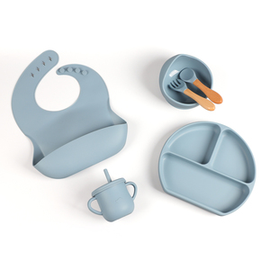 Eversoul-Lot de 6 plats en silicone pour enfants <span class=keywords><strong>et</strong></span> bébés, <span class=keywords><strong>assiette</strong></span> à ventouse, bol, bavoir, cuillère, fourchette, ensemble d'alimentation - Product Image 1