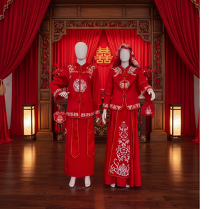 <span class=keywords><strong>Tenue</strong></span> de mariage haute couture avec motifs de découpe de papier du patrimoine culturel immatériel chinois pour la mariée et le marié - Product Image 1