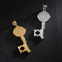 Vente en gros de nouveaux pendentifs en forme de clé en acier inoxydable, bijoux catholiques plaqués or 18 carats