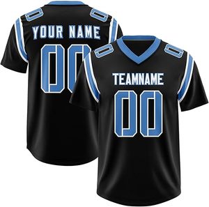 Personnalisez votre maillot de football noir et bleu à col en V et manches courtes avec nom d'équipe et nom de joueur 00 pour homme adulte - Product Image 1