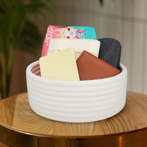 आधुनिक हाथ से बुने कपास कपड़े के थोक भंडारण की टोकरी और सौंदर्य प्रसाधनों के लिए डेस्कटॉप विविध भंडारण बॉक्स के रूप में - Product Image 4