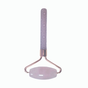 Rodillo Facial de Cuarzo Rosa para el Cuidado de la Piel, Diseño Botánico con Acabado Brillante - Product Image 2