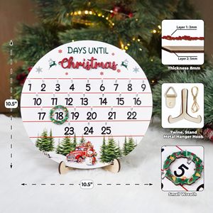 Calendrier de compte à rebours de Noël rond en bois de 10,5 pouces, décorations murales décoratives pour la décoration de la maison pendant les fêtes - Product Image 1