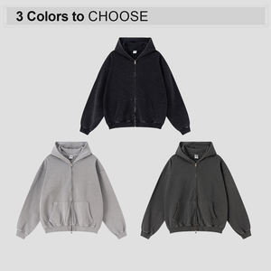 Logo personnalisé coton vierge de haute qualité 370 Gsm lavage poids lourd surdimensionné hommes Boxy Double fermeture éclair à capuche - Product Image 2