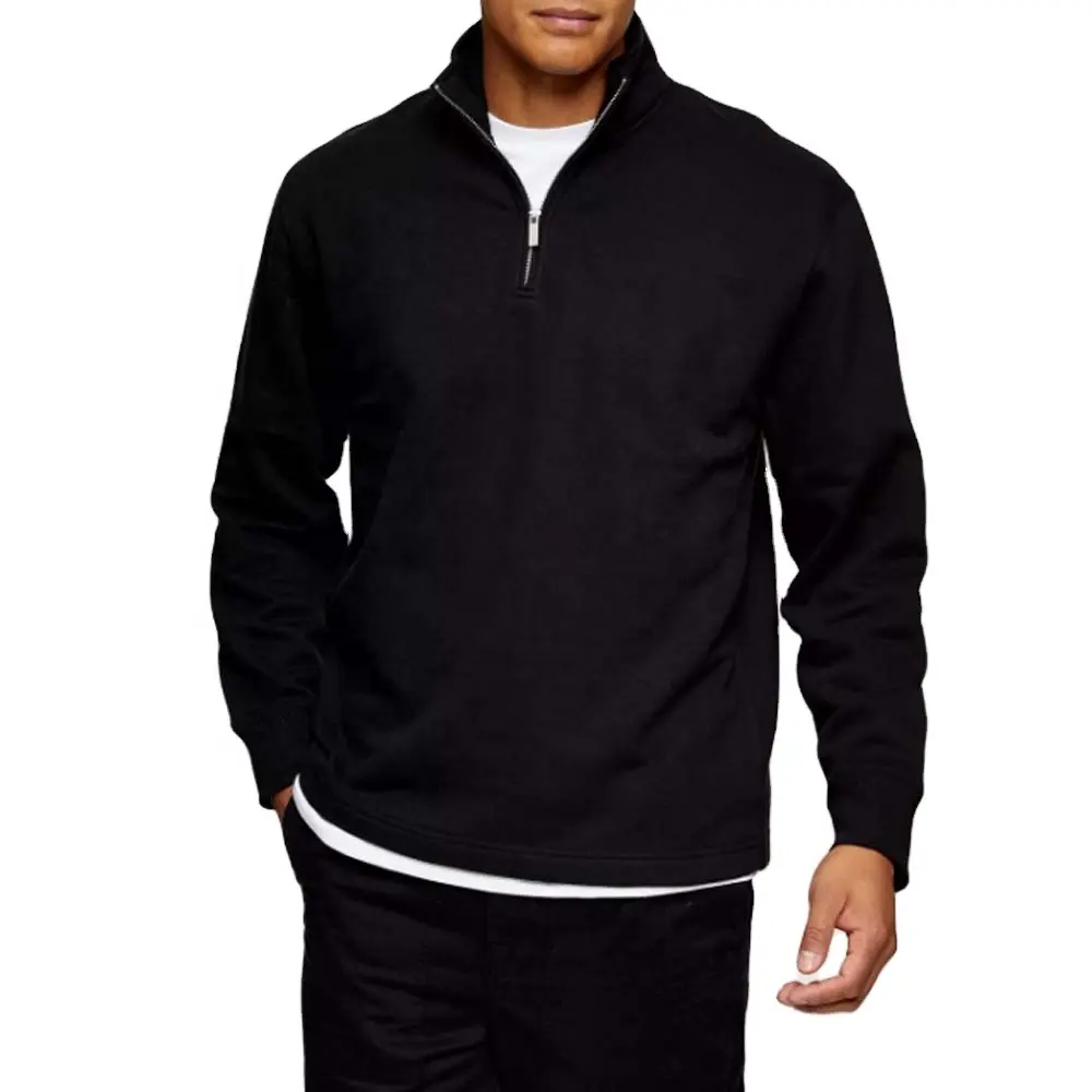 Men's high quality custom cotton half zip neck crew sweatshirt fashion embroidery crewneck jumper