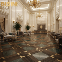 Parquet en bois incrusté de marbre malachite vert paon, motif géométrique de style italien, luxueux et sophistiqué