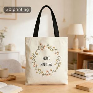 Bolso tote estampado, Merci Maitresse, corona floral, acuarela, gracias, profesora, texto en francés, reutilizable, elegante bolso tote de hombro - Product Image 1