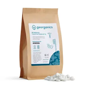 Compresse Minerali per Denti Georganics, 720 Pezzi, Gusto Menta, Senza Fluoruro, per Pulizia Dentale Domestica - Product Image 1